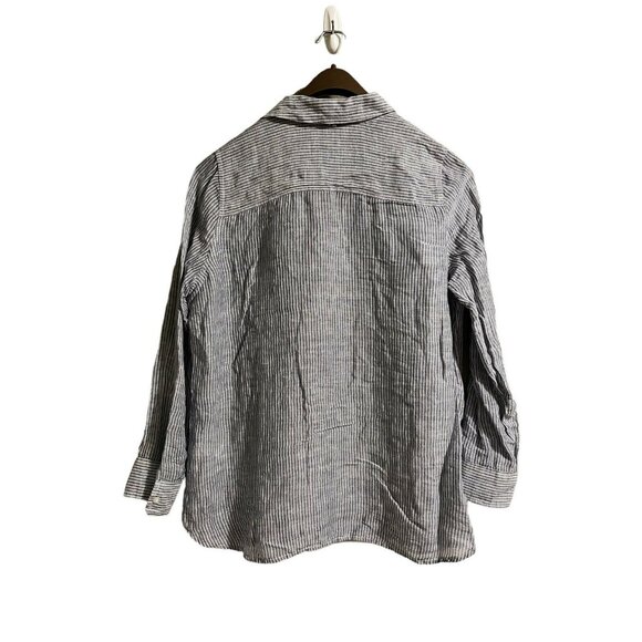 Lucky Brand Shirt Womens‎ Medium Linen Cotton Boho Lagenlook Tunic Striped - Picture 2 of 9